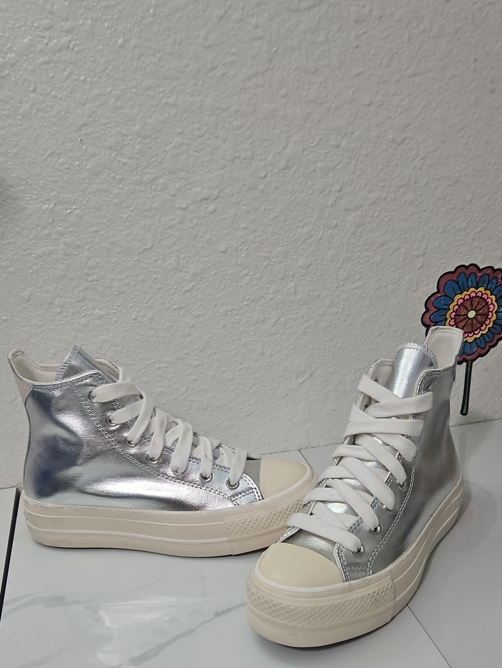 Converse Chuck Taylor All Star Lift Platform Metallic Silver High Tops